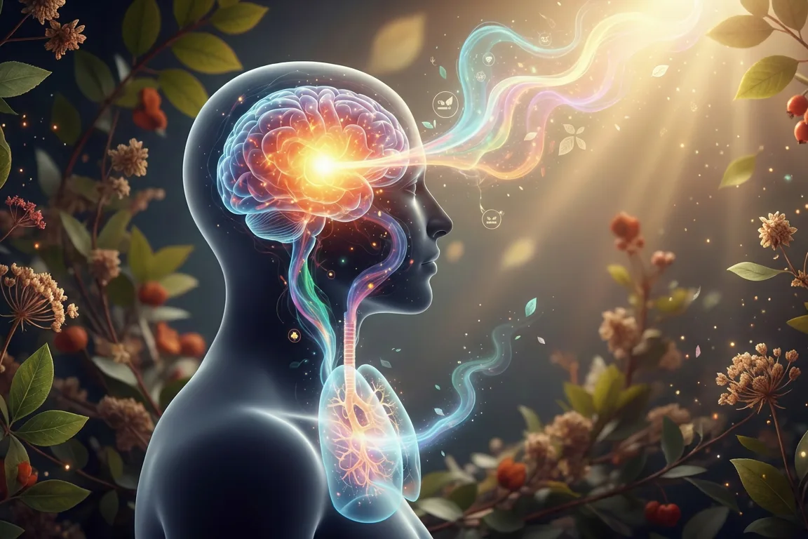 Frascos de aceites esenciales naturales junto a plantas medicinales