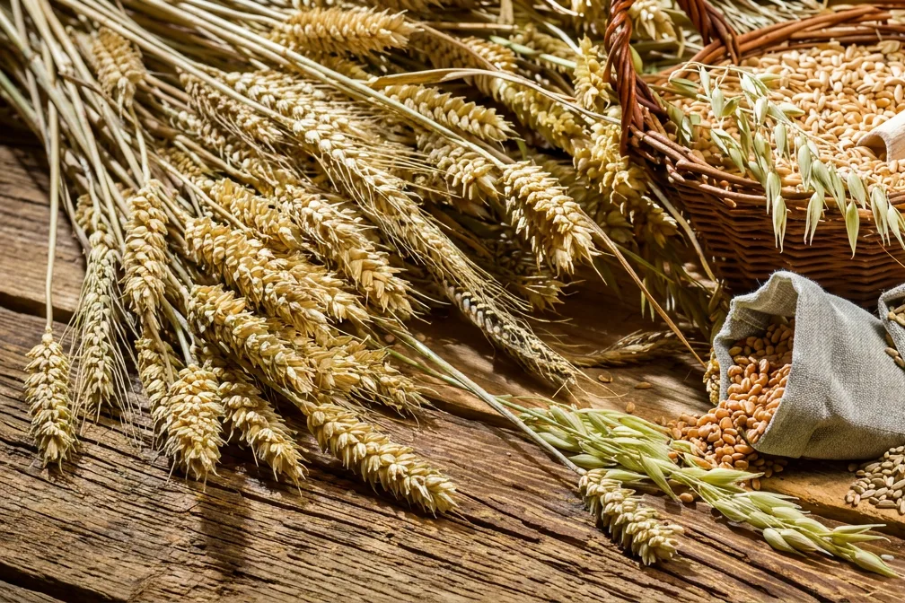 Variedad de cereales integrales: arroz, avena, mijo y quinoa